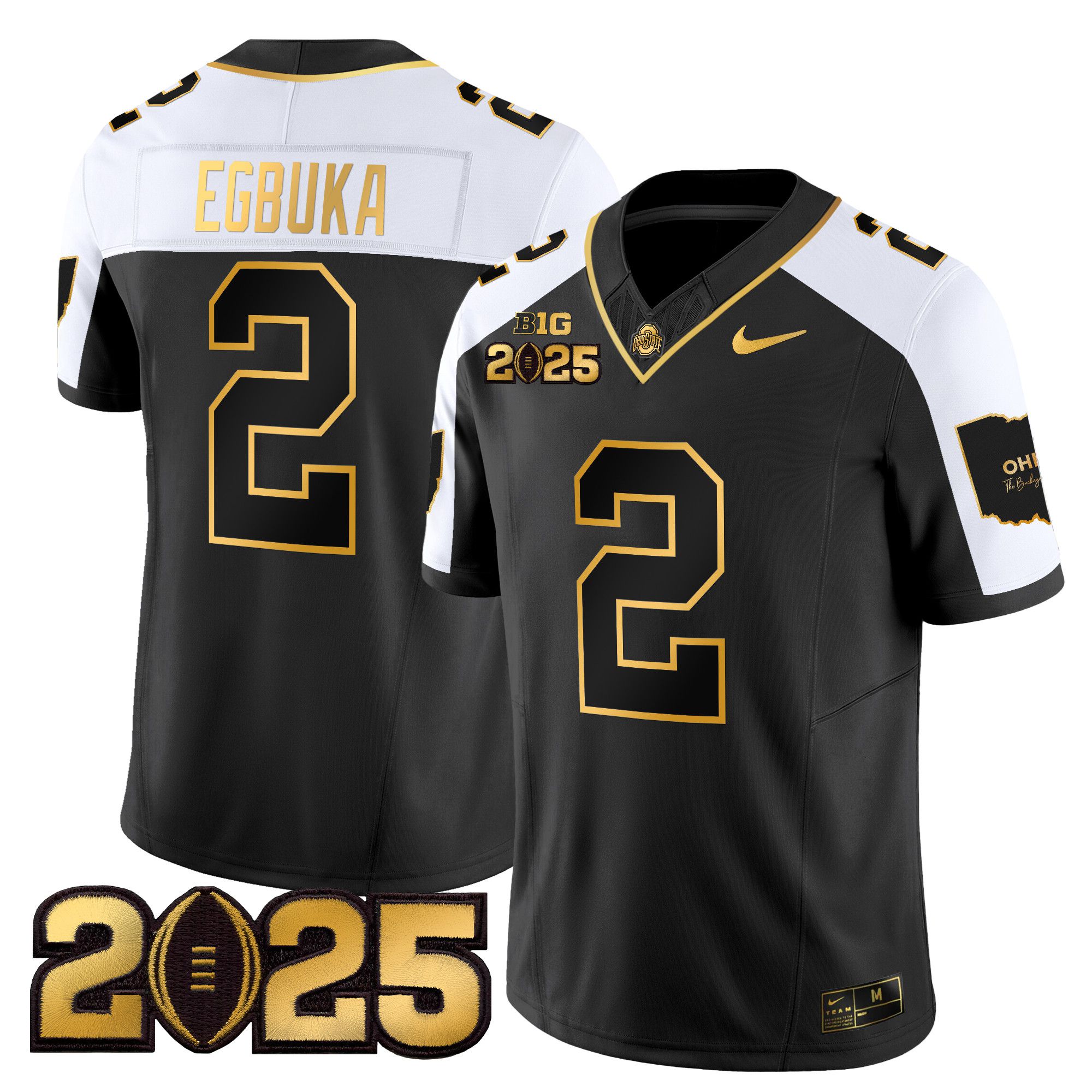Men Ohio State Buckeyes #2 Egbuka Black 2025 CFP Final Patch Gold Vapor Limited NCAA Jersey